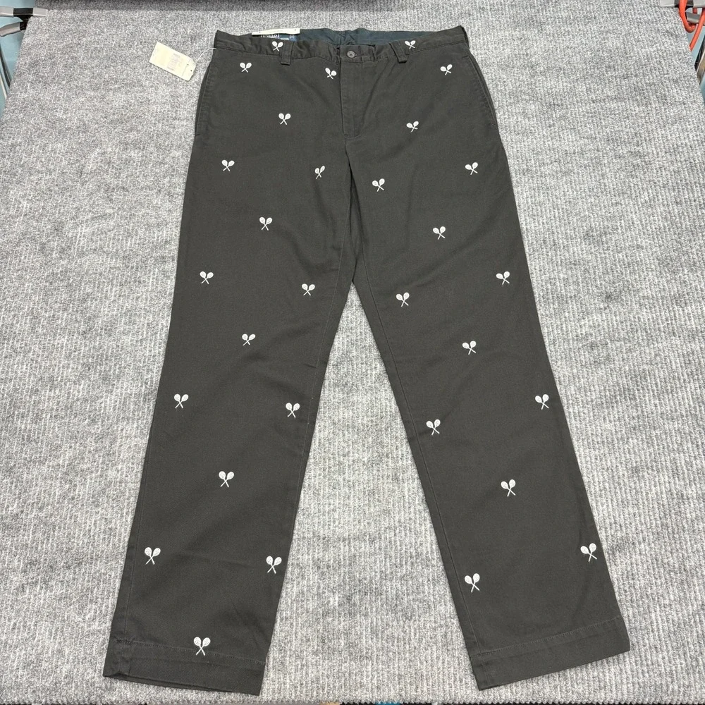 NWT Vintage Polo Ralph Lauren Pants Mens 34x32 Black Chino Tennis AOP Trousers
